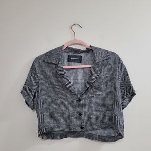 Reformation cropped button down houndstooth top